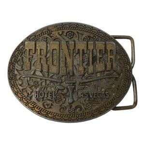 Frontier Hotel Las Vegas Belt Buckle Vintage Longhorn Cowboy Western Brass Tone
